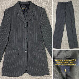 Vintage Brooks Brothers Suit Women's 6 Gray Pinstripe USA Blazer Pants Stretch